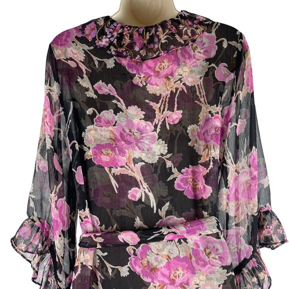 MISA Los Angelos Naia Floral Print Chiffon Wrap Midi Dress Size XS - Picture 10 of 14